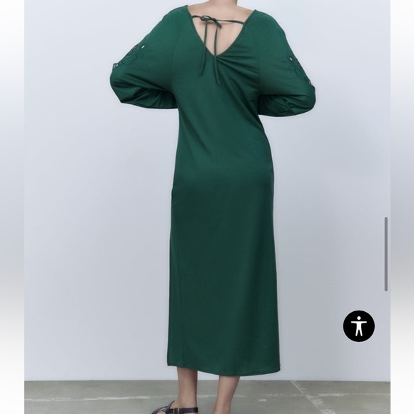ZARA OPEN CROCHET LACE LONG SLEEVE MAXI DRESS FOREST GREEN MEDIUM NWT - Picture 13 of 16
